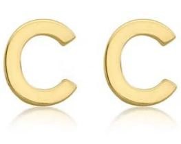 9K Yellow Gold MINI INITIAL 'C' STUD EARRINGS
