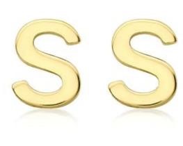 9K Yellow Gold MINI INITIAL 'S' STUD EARRINGS