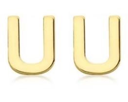 9K Yellow Gold MINI INITIAL 'U' STUD EARRINGS