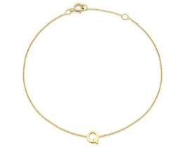 9K Yellow Gold MINI INITIAL 'Q' Bracelet 15.5-19cm