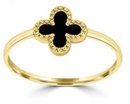 9K Yellow Gold BRACELETACK ONYX CLOVER RING