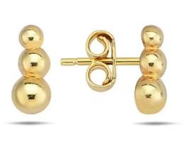 9K Yellow Gold 3 BEAD BAR STUD EARRINGS