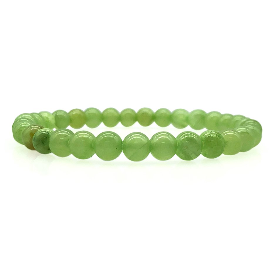 6mm Light Green Flower Jade Gemstones Crystal Beaded Bracelet