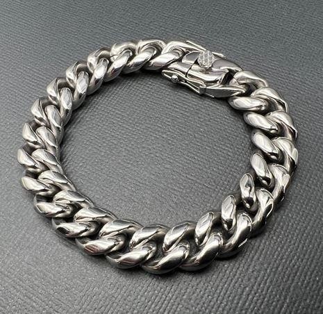 18K White Gold Filled Cuban Bracelet-17.5cm-8mm