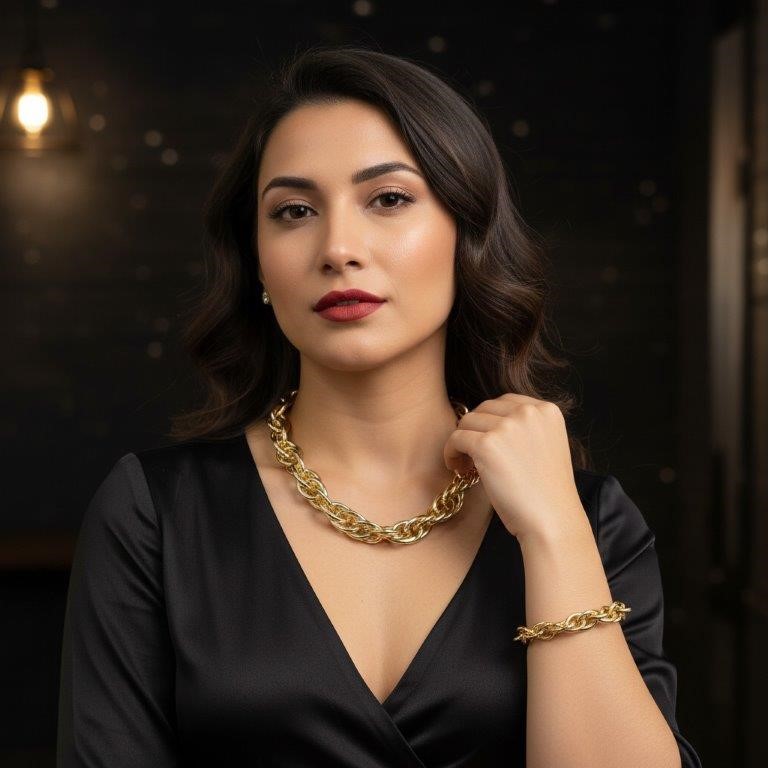 18KGold Filled/Italy Stamped Set Yellow Chain & Bracelet