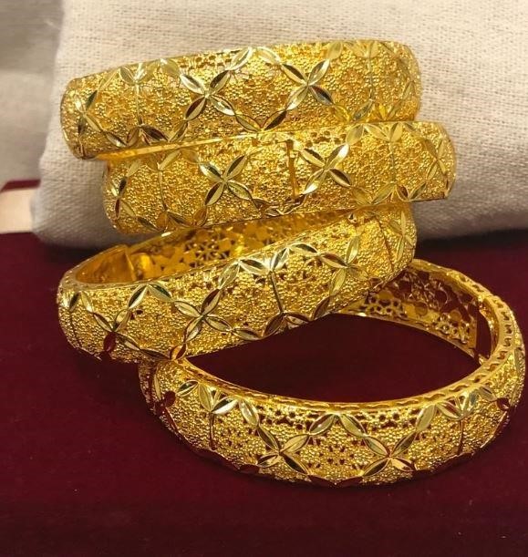 3pcs x 22K/Italy  Yellow Gold Filled  Bangles  with stamp-60mm