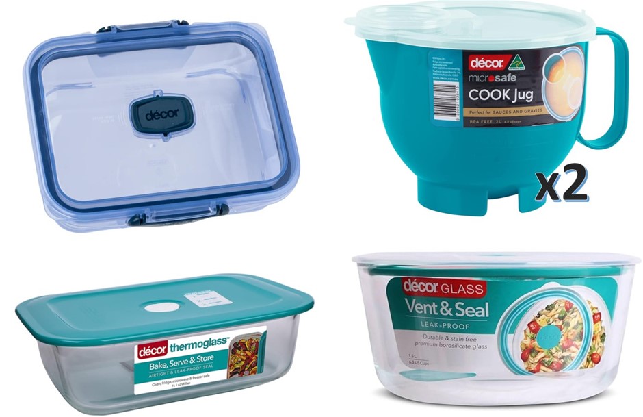 5 x Assorted DECOR Food Storage Containers, comprising: 1 x Oblong, 1L, 1 x