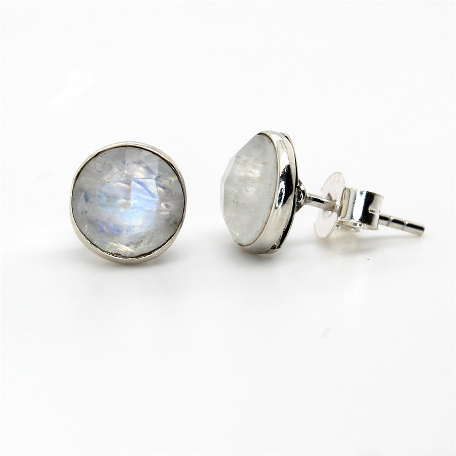 Elegant Handcrafted Moonstone Stud 925 Sterling Silver Gemstone Earrings