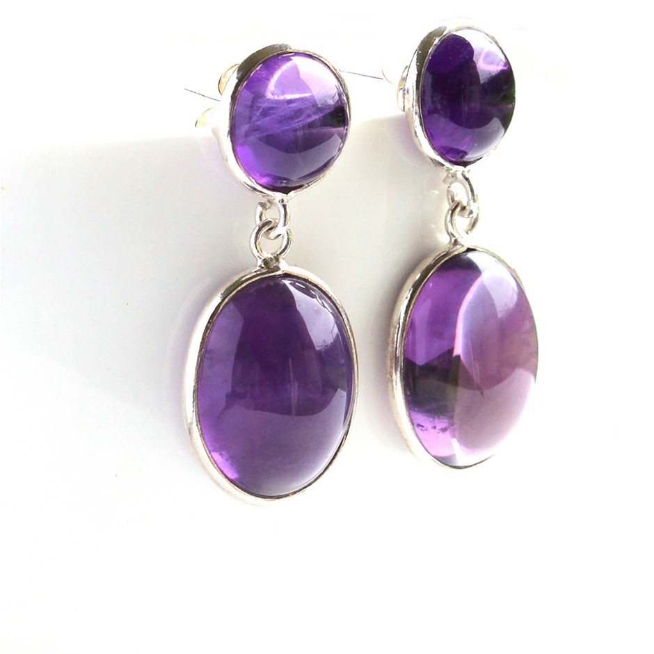 24 Cts Amethyst Handcrafted 925 Sterling Silver Gemstone Drop Earrings