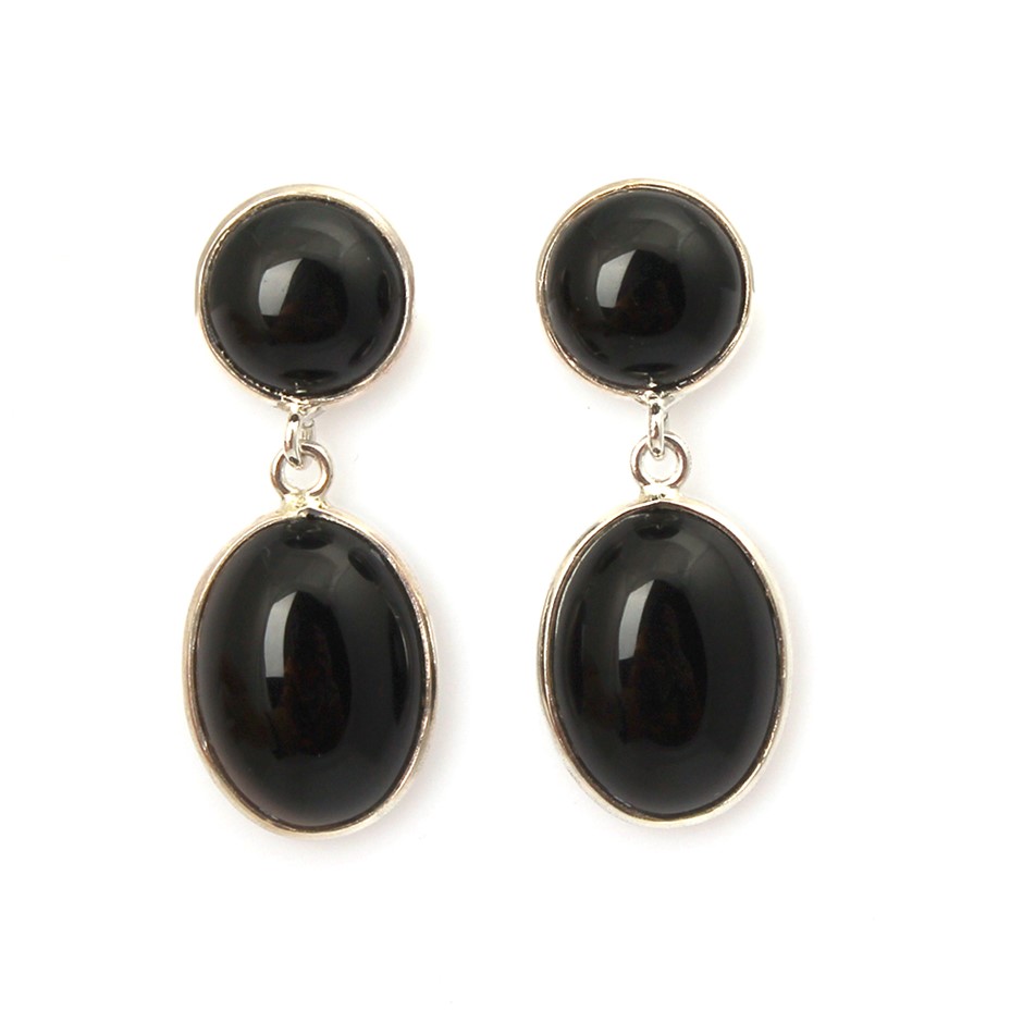 24 Cts Black Onyx Handcrafted 925 Sterling Silver Gemstone Drop Earrings