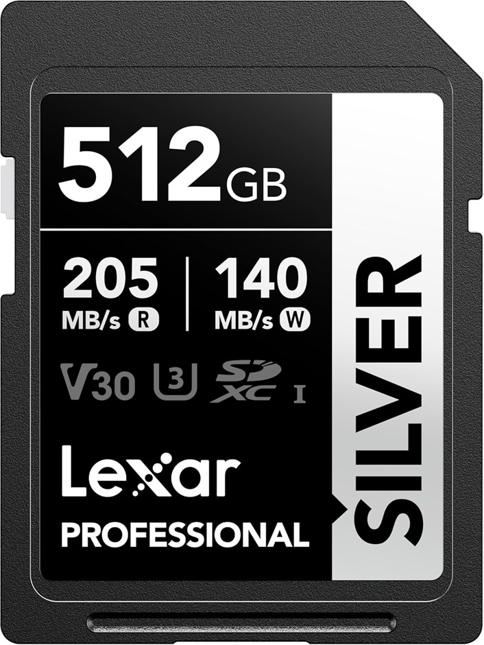 Lexar Silver SD Card 512GB, UHS-I SDXC Card 205 MB/s Read Speed, 140 MB/s W