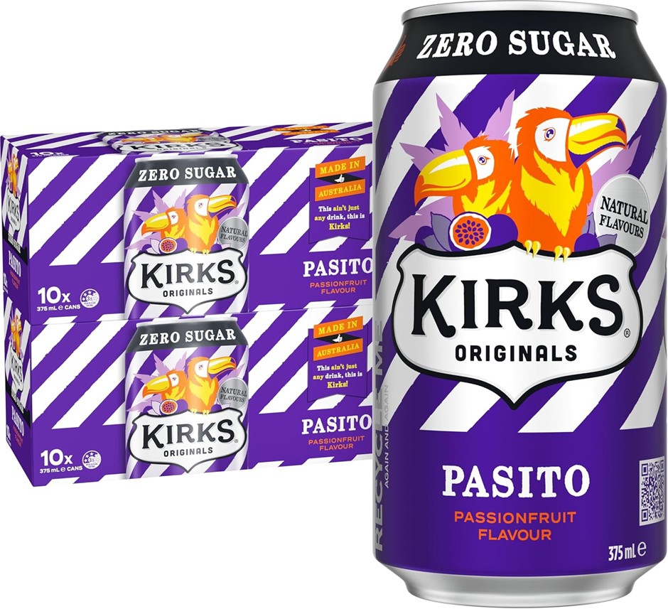 10 x Box of 10pk KIRKS Creaming Soda Zero Sugar, 375ml Soft Drink Cans. Bes