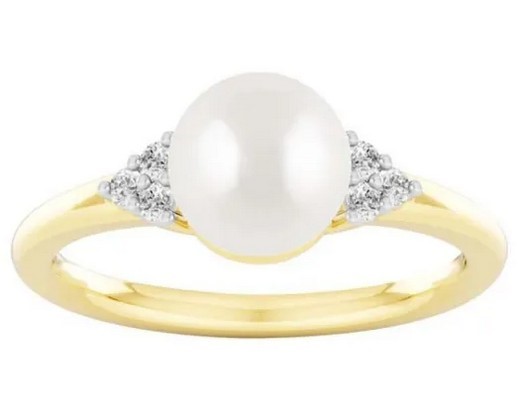 9K YELLOW GOLD 0.10ct F VS LAB DIAMOND FW PEARL RING