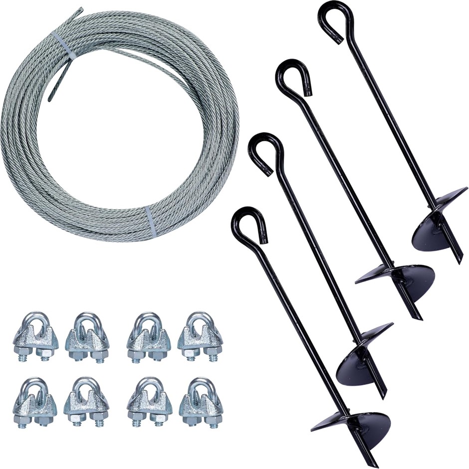 TIE DOWN Galvanized Cable (Includes 4 Anchors, 8 Clamps, 100 Feet Galvanize