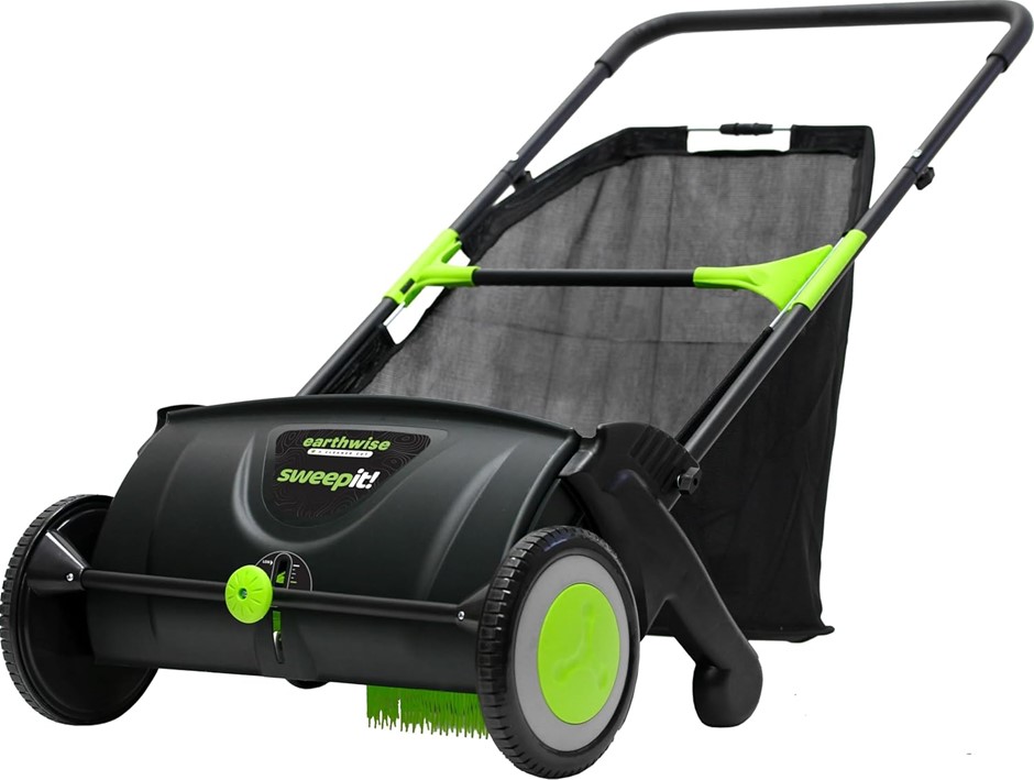 EARTHWISE LSW70021 21-Inch Width Leaf & Grass Push Lawn Sweeper, Black.