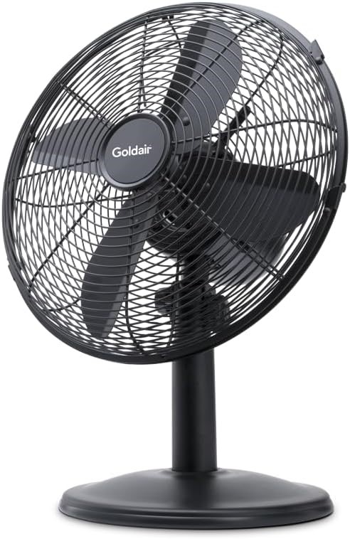 GOLDAIR 30cm Metal Desk Fan with 3 Speed Settings, Tilt-Adjustable, Matte B
