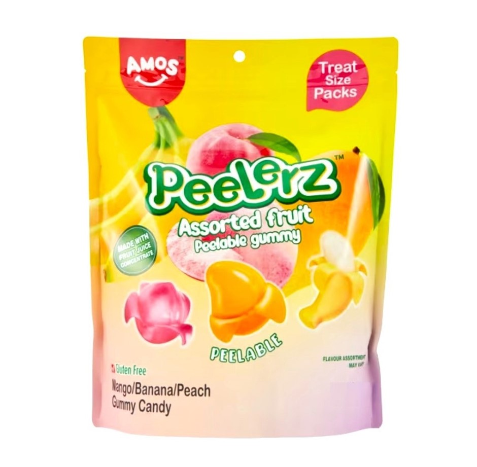 2 x Bag of 34pk AMOS Peelerz Peelable Gummy Candy, Assorted Fruit Flavours,