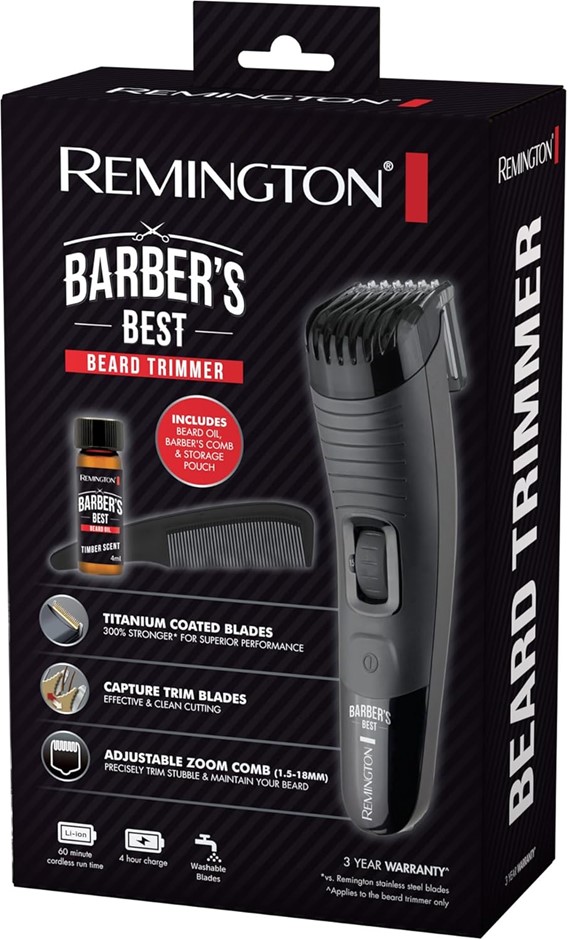REMINGTON Barber's Best Beard Trimmer and Groomer Kit, MB4131AU, Ergonomic