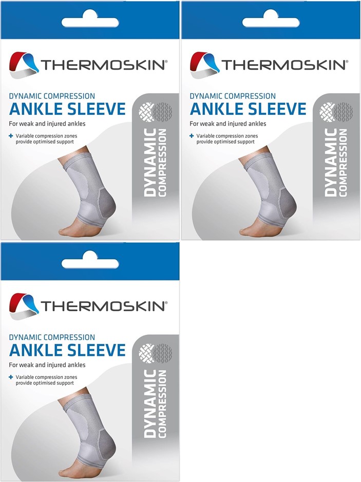 3 x THERMOSKIN Dynamic Compression Ankle Sleeve S/M, Grey