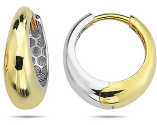 9K Yellow Gold &amp; WHITE GOLD RND HUGGIE EARRINGS 14mm