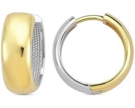 9K Yellow Gold & WHITE GOLD WIDE HUGGIE EARRINGS 16mm