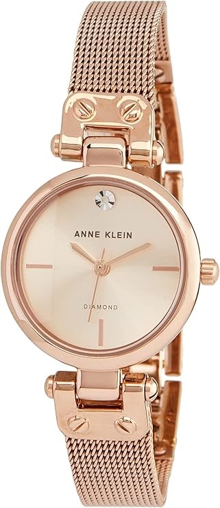 ANNE KLEIN Women's Diamond-Accent Mesh Bracelet Watch, Rose-Gold, AK/3002RG