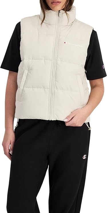 CHAMPION Women's Rochester Puffer Vest, Size Medium, Smoked Sand, CTN8N. RR