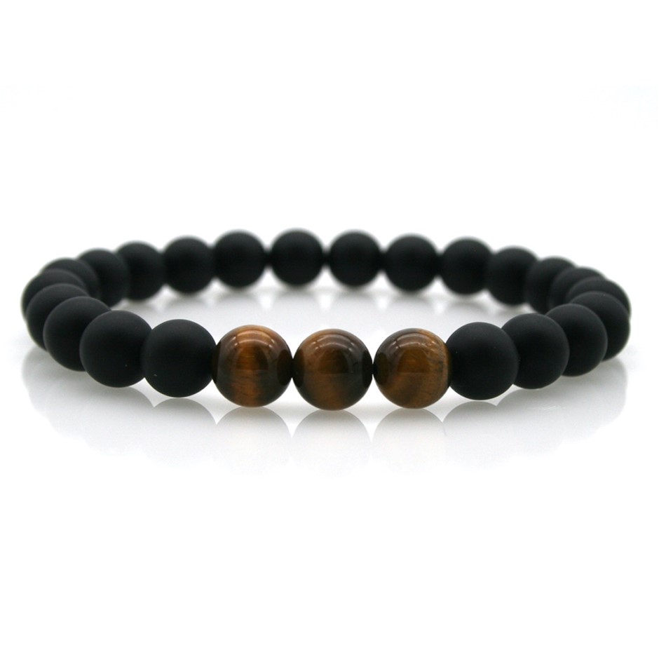 Men's Gemstone Black Stone & Tiger Eye Beaded Bracelet