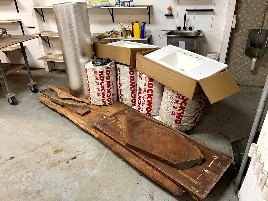 <p>Timber Slabs, Insulation and Sinks</p>