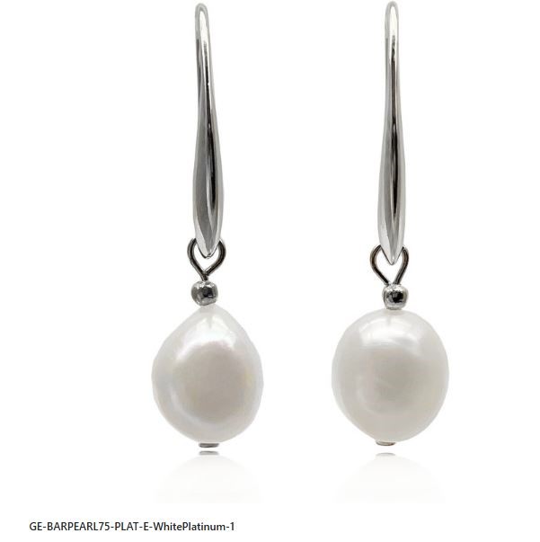 Flat Edge Baroque Pearl Platinum Plated Drop Earrings