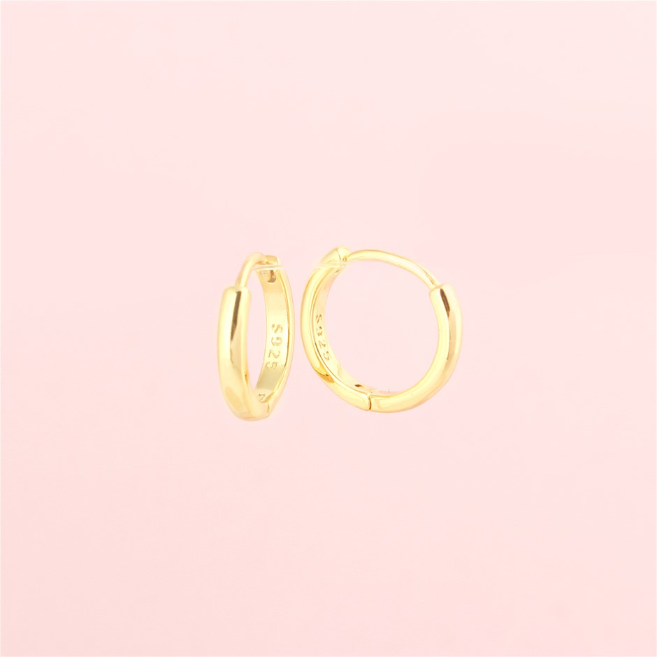Huggie Hoop 925 Sterling Silver Earrings- 18k Gold Plated