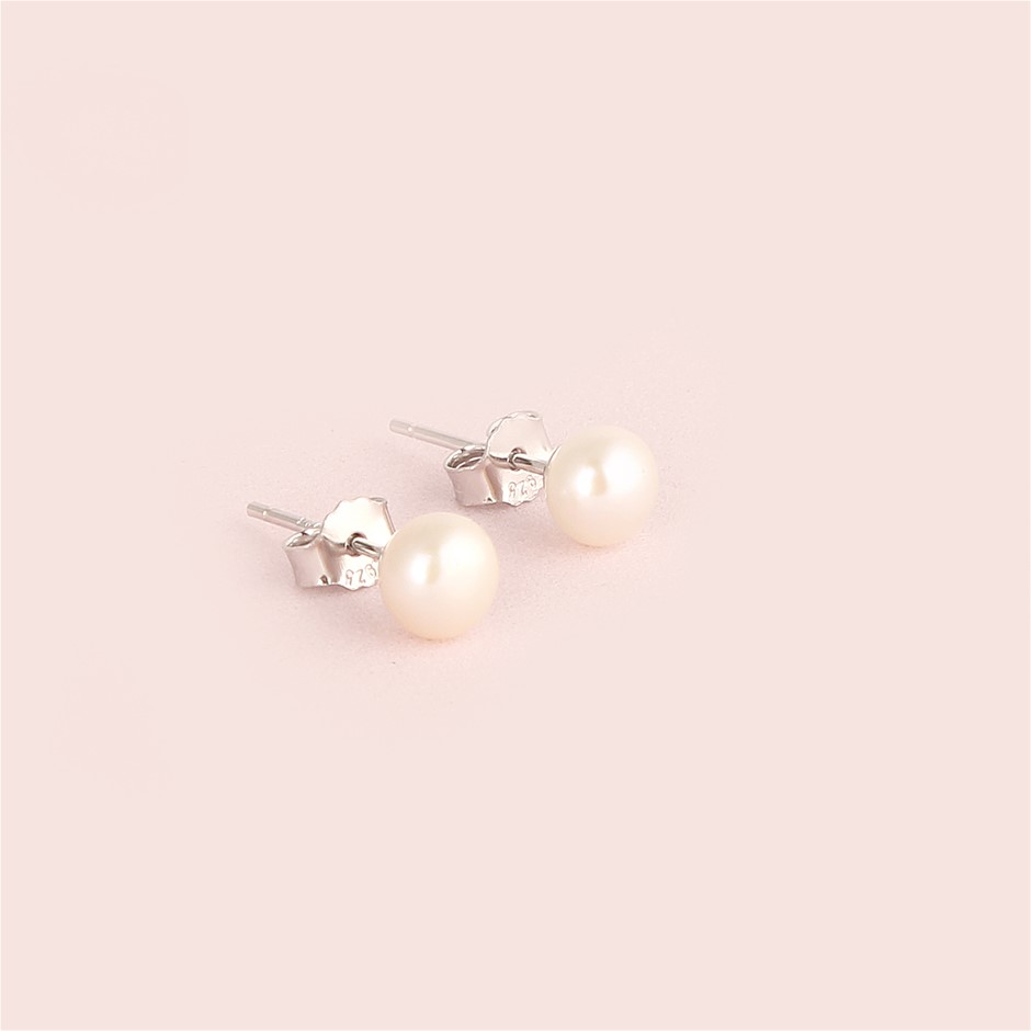 Fresh Water Pearl Dainty Round Stud 925 Sterling Silver Earrings