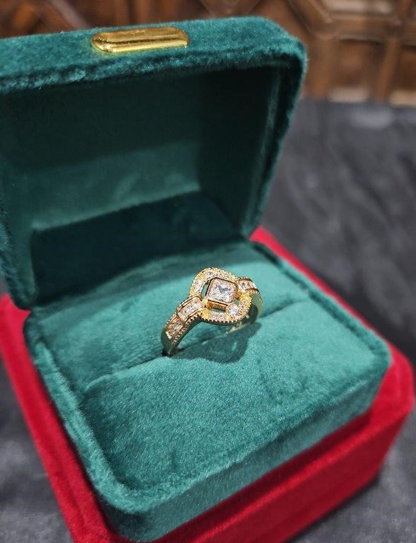 18K/Italy Princess Cut Yellw Gold Filled Ring(stamped)Warranty Quality-8US