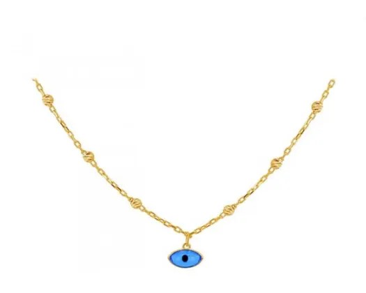9K Yellow Gold Evil Eye Dc Ball Necklace 41 + 2.5Cm