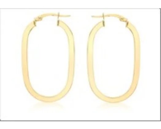 9K Yellow Gold Flat Oval Hoops