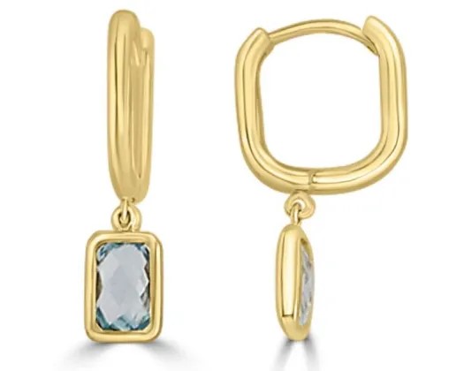 9K Yellow Gold Faceted Sky Braceletue Topaz Huggie Earrings