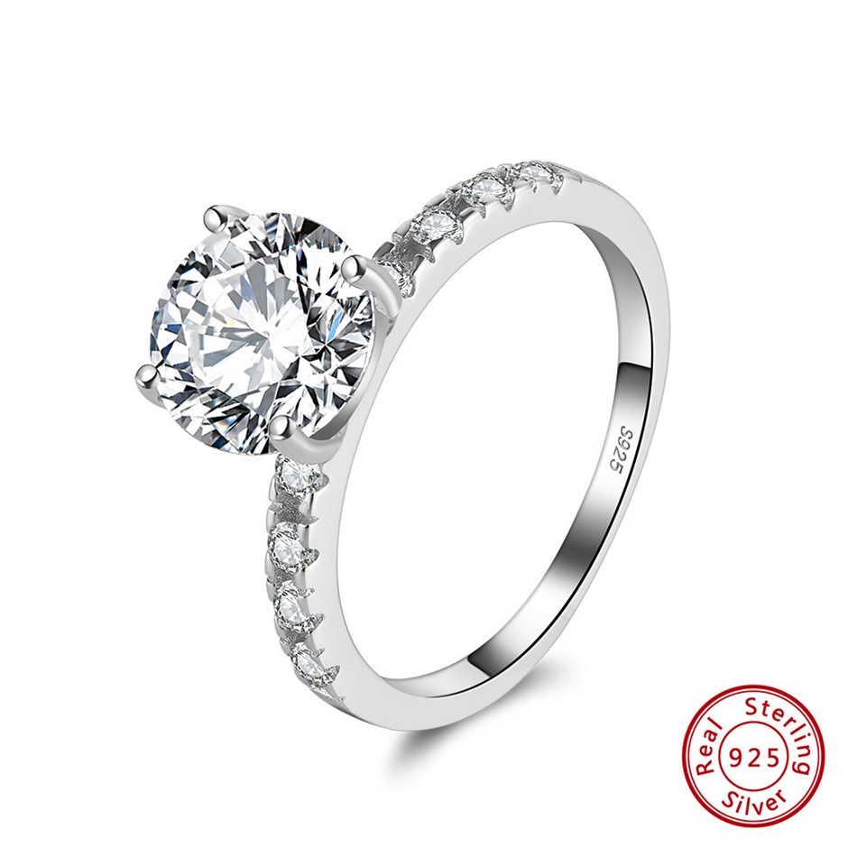 8.5mm Round Cut Simulated Diamond 925 Silver Ring - Size 7