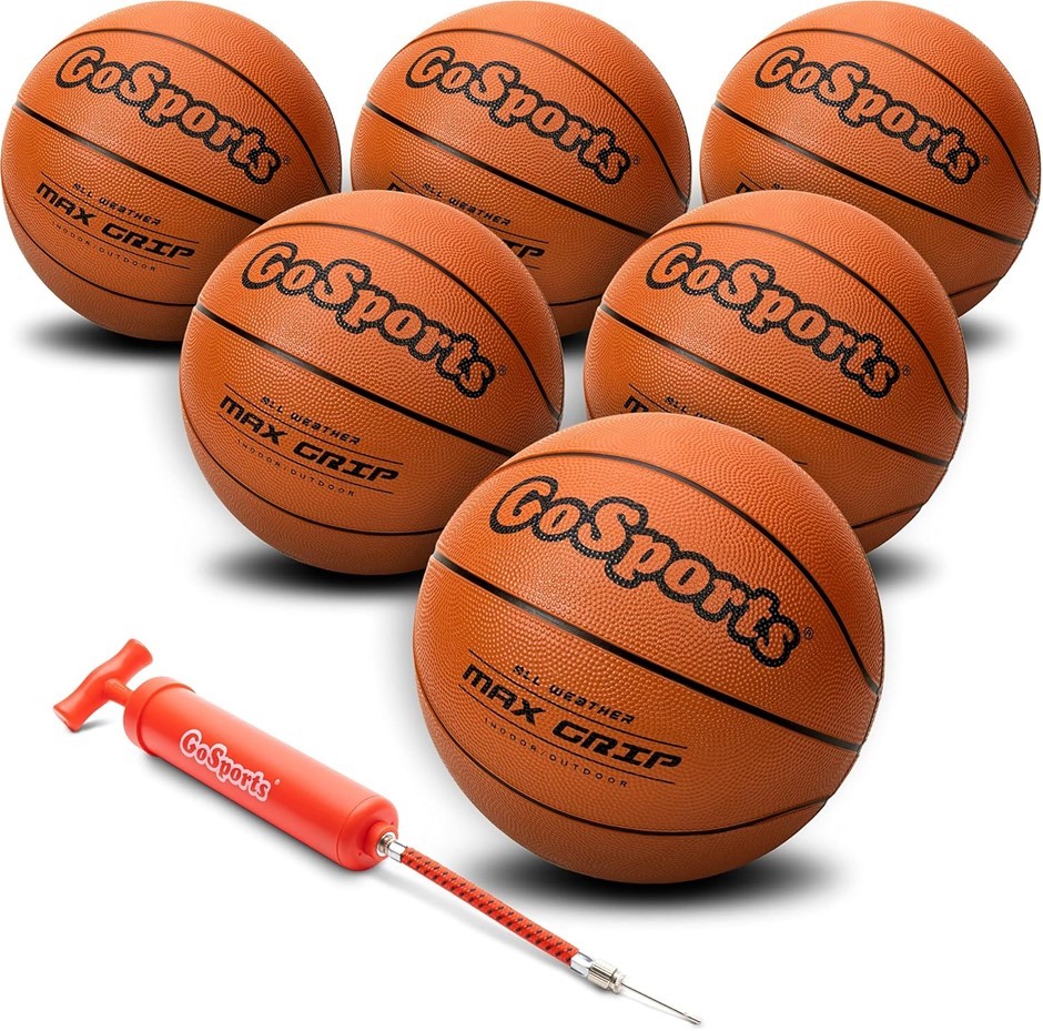 GOSPORTS Indoor/Outdoor Rubber Basketball Six Pack with Pump & Carrying Bag