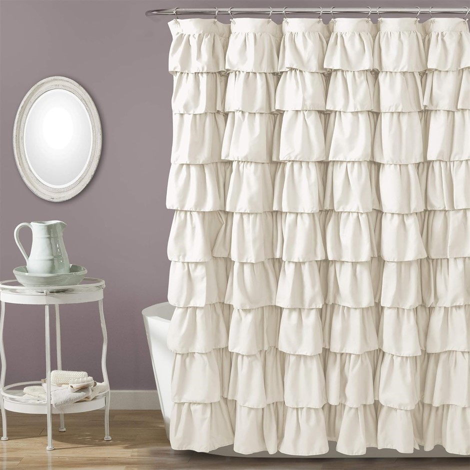 2 x LUSH DECOR Ruffle Shower Curtain, 72" x 72", Ivory.