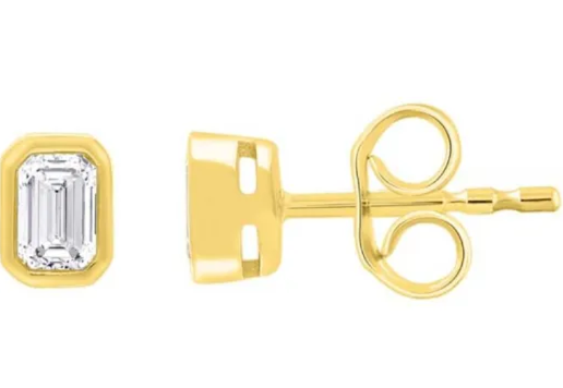 9K YELLOW GOLD 0.30ct F VS EMERALD LAB DIAMOND STUD EARRING S