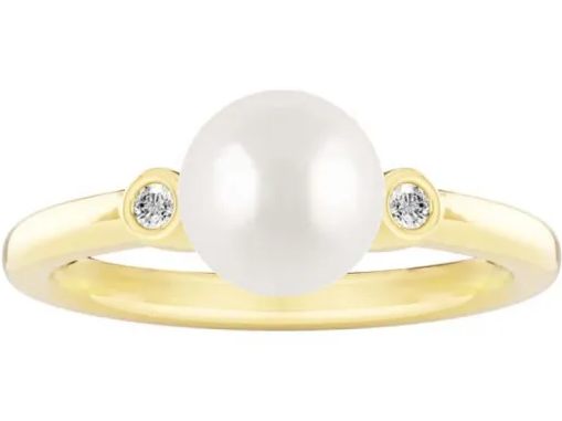 9K YELLOW GOLD 0.04ct F VS LAB DIAMOND FW PEARL RING