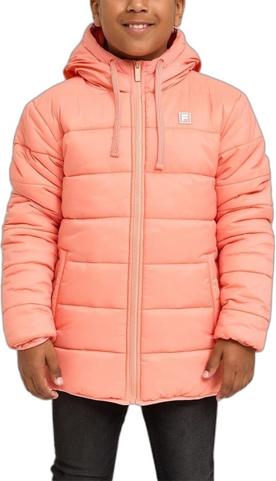 FILA Kids' Charlie Unisex Puff Jacket, Size 10, Burnt Coral (806), ABJ3915.