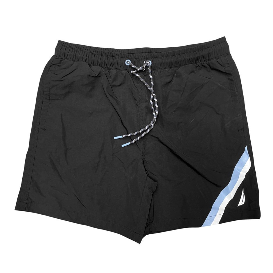 NAUTICA Men's Stripe Swim Short, Size L, True Black/Blue (0TB), T50225. Bu