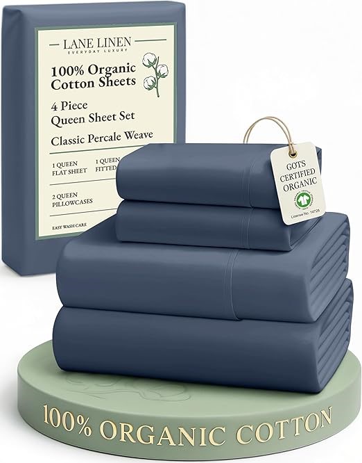 LANE LINEN 100% Organic Cotton Queen Sheets Set, Doubley Elasticised Machin