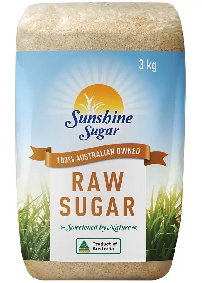 8 x SUNSHINE SUGAR Raw Sugar, 3kg. NB: Damaged packaging.