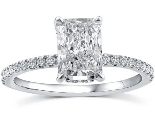 9K WHITE GOLD 1.75ct F VS LAB DIAMOND RADIANT CLAW RING