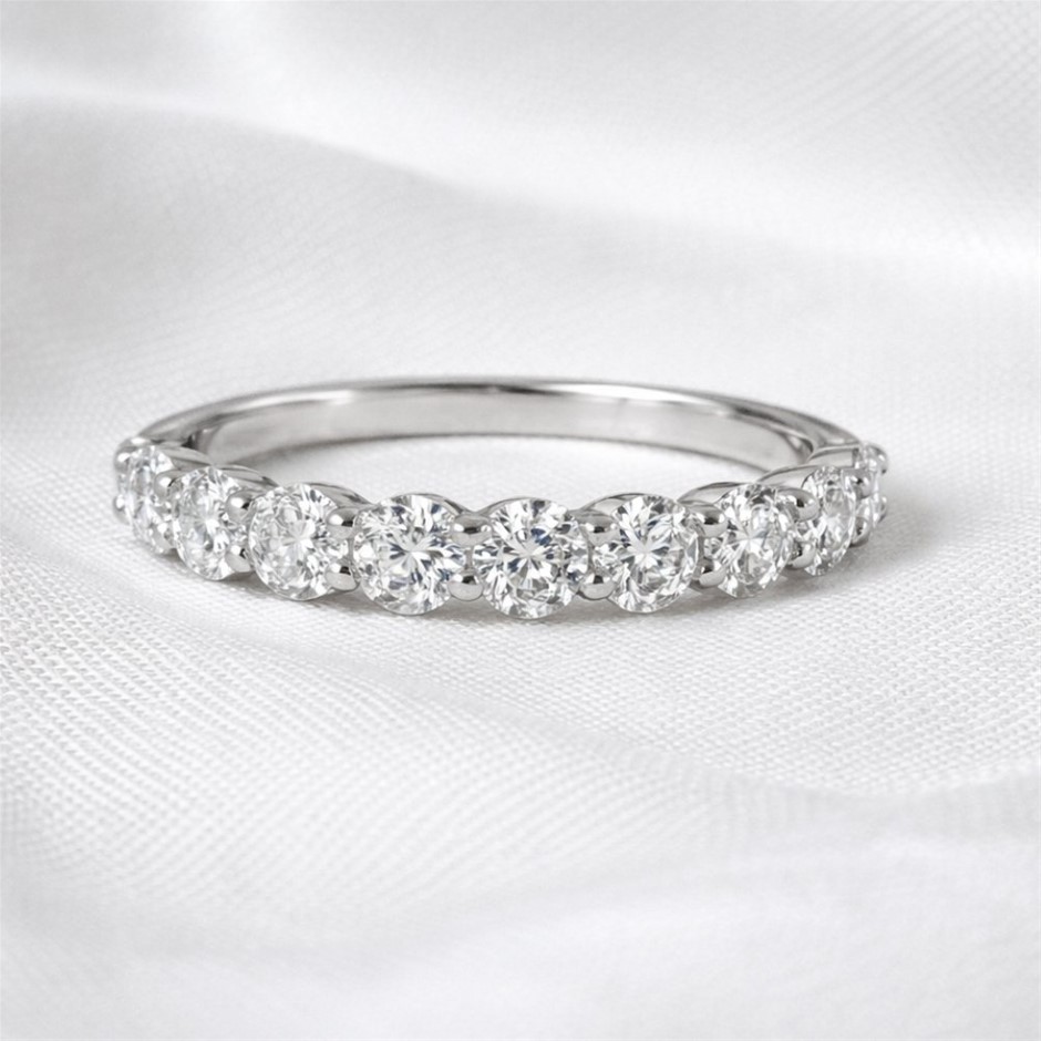 0.66ctw Diamond Half Eternity Ring 14K White Gold on Solid Sterling Silver