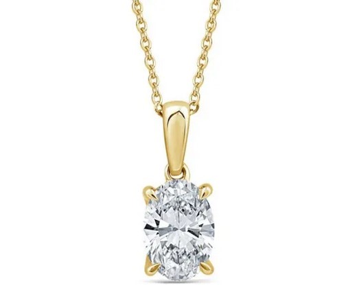 9K YELLOW GOLD 2.00ct F VS LAB DIAMOND OVAL NECKLACE 40-45cm
