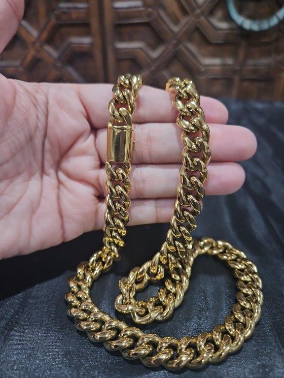 18k Italy Stamped Yellow Gold Filled Chain-Quality Guarantee-55cm-14mm