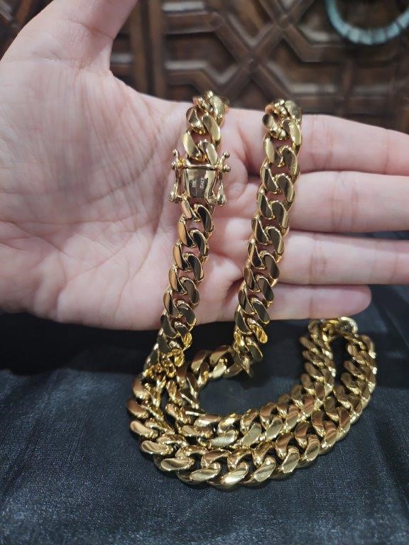 18k Italy Stamped Yellow Gold Filled Cuban Chain-60cm-12mm